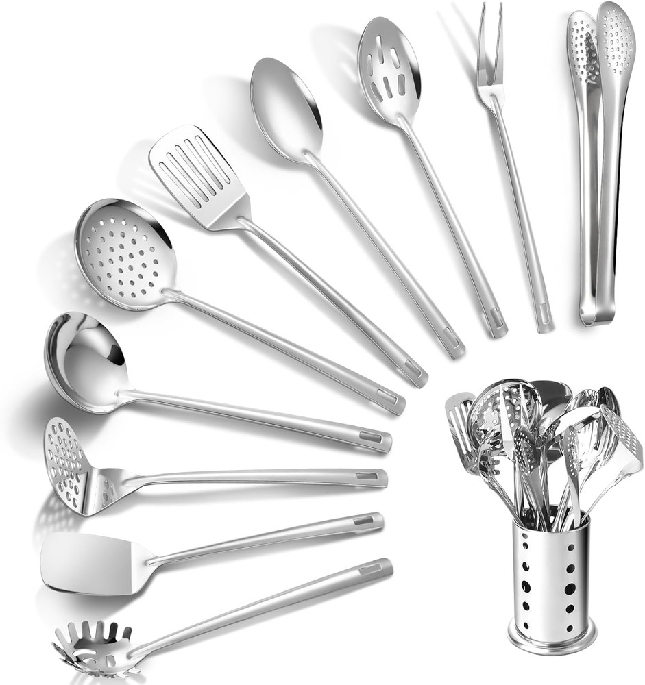 Kitchen Utensils Set, 11Pcs Stainless Steel Cooking Utensils Set with Holder – I