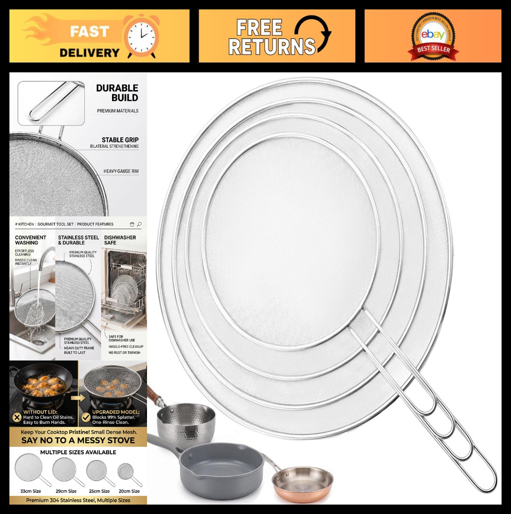 4-Piece Stainless Steel Splatter Screen Set | Oil Splash Guard for Frying Pan, 8