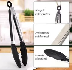 3 PC Kitchen Tongs Set Stainless Steel Silicone Tip BBQ Grill Cooking 7 9 12 Inc