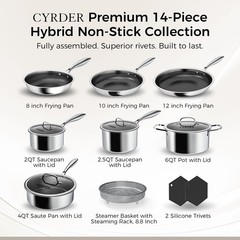 Nonstick Pots and Pans Set, 14 Piece Hybrid Hex Non Stick LARGE, Silver