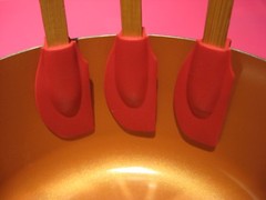 3 Red Silicone Spatula With Bowl Side Drip Clip / 8″ Ergonmic Handle Pot Stirer