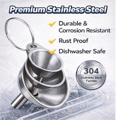 3PCS Kitchen Funnels Set,Stainless Metal Funnel for Filling Bottles – Silver