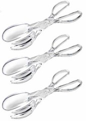 Salad Serving Tongs Plastic Clear Scissor Separates to Spoon & Fork * 3-Pack *