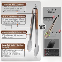 Heavy Duty BBQ Tongs Set 16″ & 12″ Stainless Steel Grill Tongs with Lock