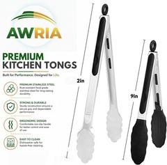 Silicone Tongs for Cooking Kitchen Tongs with Silicone Tips | 9″ & 12″ Cookin…