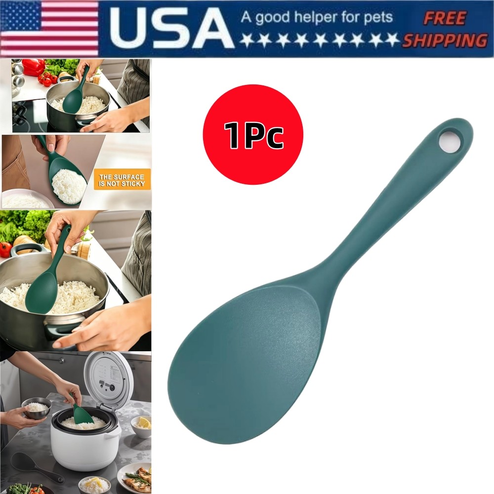 Dark Green Non-Stick Silicone Serving Scoop Heat Resistant Kitchen Rice Spoon