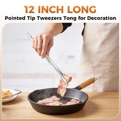 12 Inch Kitchen Tweezer Tongs, 2 PCS Stainless Steel Round & Precision Pointe…