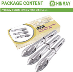 HINMAY 7-Inch Small Stainless Steel Serving Tongs, Set of 3 (Silver) | 7-Inch Mi