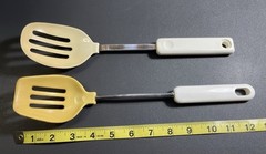 Lot Of 2 Vintage Rounded Slotted Spoons ~ 1 Ekco 400° Max & 1 Unbranded
