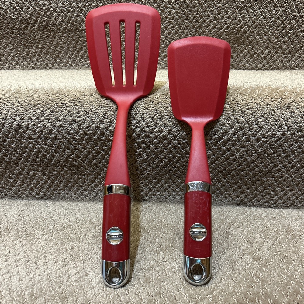 KITCHENAID PROFESSIONAL RED UTENSIL LOT BAKING SPATULA & LARGE SLOTTED SPATULA