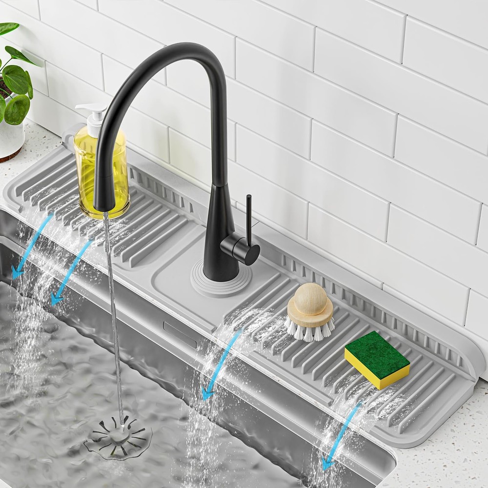 24 inch Faucet Mat for Kitchen Sink Splash Guard, 7° Slope Silicone Sink Wate…