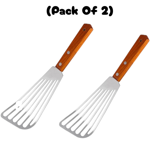 Fish Spatula Stainless Steel, Metal Slotted Spatula for Non-Stick Cookware(Pak2