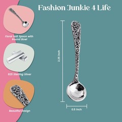 2″ Sterling Silver Floral Daisy Salt Spoon or Mustard Spoon, Polished Round B…