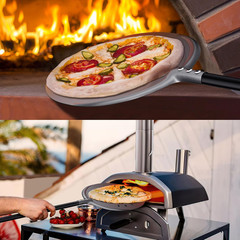 Turning Pizza Peel, 9 Inch Aluminum Perforated Peel with Detachable 33 or 48 Inc