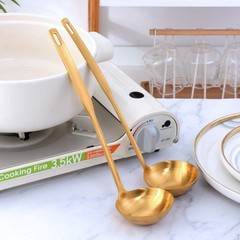 2 Pcs Soup Ladle Spoons Gold Cookware Serving Long Handle Steel Slotted Spoon Co