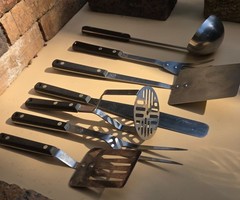 7 Vintage Flint Forge Stainless Steel Cooking Utensils Black Handles Ekco USA