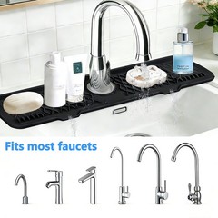 24 Inch Silicone Faucet Mat for Kitchen Sink, 7° Slope Fast Self-Draining Sin…