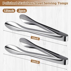Polished Stainless Steel Serving Tongs 12 Inch Heavy Duty BBQ 2 PCS