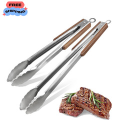Heavy Duty BBQ Tongs Set 16″ & 12″ Stainless Steel Grill Tongs with Lock