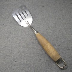 Unbranded Stainless Steel Slotted Spatula Turner Wood Handle Short USA 11″
