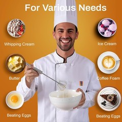 3x Stainless Steel Egg Whisk,Hand Push Rotary Whisk Blender,Versatile Easy Whisk