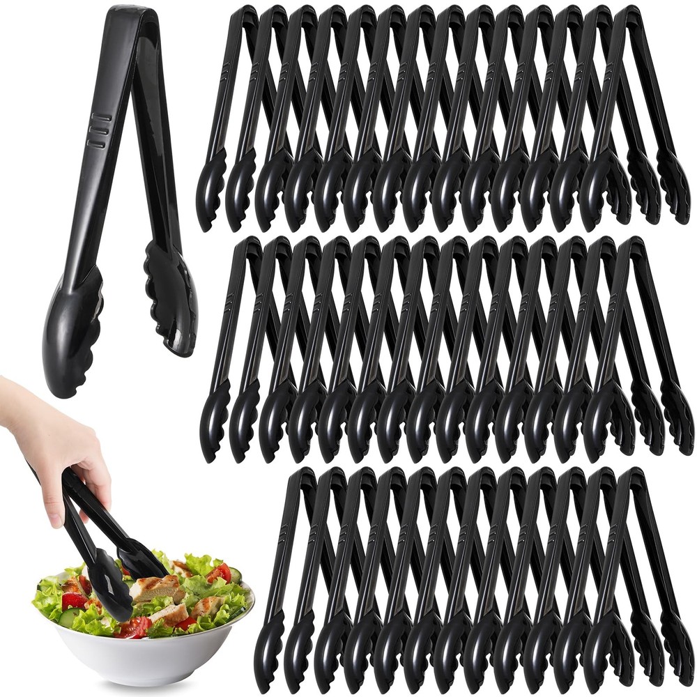 40 Pack Plastic Tongs for Serving, 9″ Disposable Buffet Tong, Heavy Duty Scal…