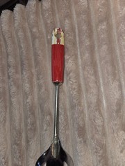 Vintage Slotted Serving Spoon Red Wood Androck United States Of America Stamped