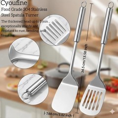 Silver Spatula Set, 13.5-Inch Stainless Steel Solid & Slotted Spatula Turner, He