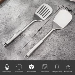 Silver Spatula Set, 13.5-inch Stainless Steel Solid & Slotted Spatula Turner