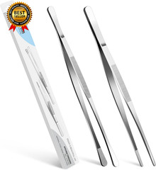 2 Pcs 12 Inch Stainless Steel Kitchen Utensils Cooking Tongs Kitchen Tweezers…