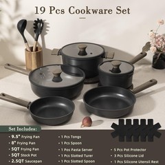 Astercook Non Stick Pots and Pans Set, 19 Pcs Kitchen Cookware Sets, Black