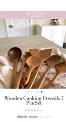 Non-Stick Wooden Kitchen Utensil Set 7 Natural Teak Tools for Cooking