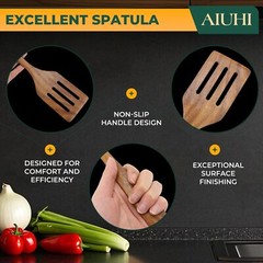 TEAK WOOD SPATULA FOR COOKING DURABLE FLAT TURNER AND SLOTTED SPATULA FOR NONSTI