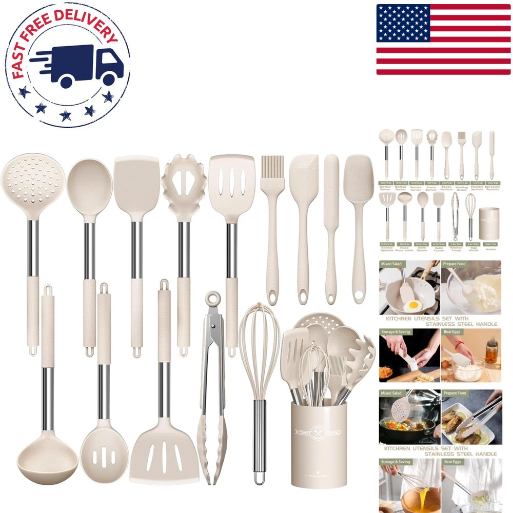 Elegant 15-Piece Kitchen Tool Set – Dishwasher Safe Stainless Steel & Silicone