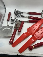 Vintage Red Handled Kitchen Tools And Utensils Lot Of 9