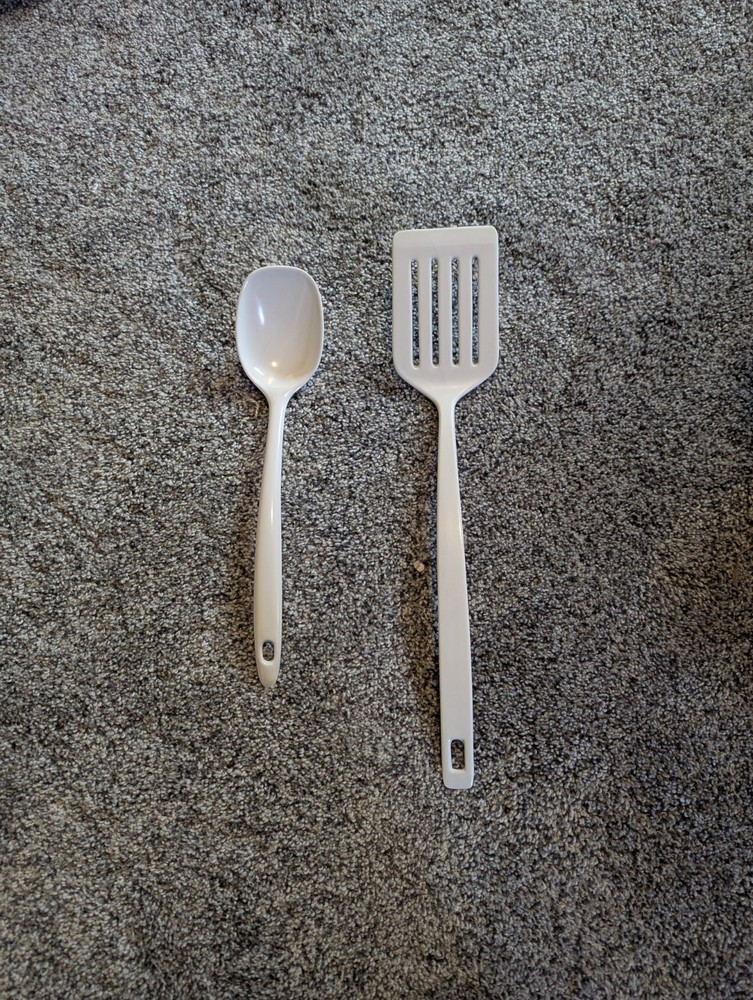 Lot of 2 Melamine utensils Copco White 2530-23 Spatula and Ware China 808 Spoon