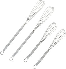 4 Pack Mini Wire Kitchen Whisks Small Egg Whisk Gravy Sauce Mini Whisk Silver-Ea
