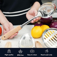 10 Piece Stainless Steel Utensil Set – Wood Handle Nonstick Utensil Set (Silver)