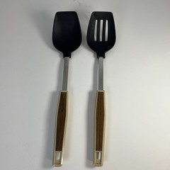 2 Vintage Ekco-Like Unbranded Nylon Solid & Slotted Spoon Japan Cooking 12”
