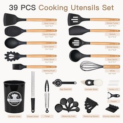 39 PCS Kitchen Utensils Set, Silicone Cooking Utensil Sets with Wooden Handle…