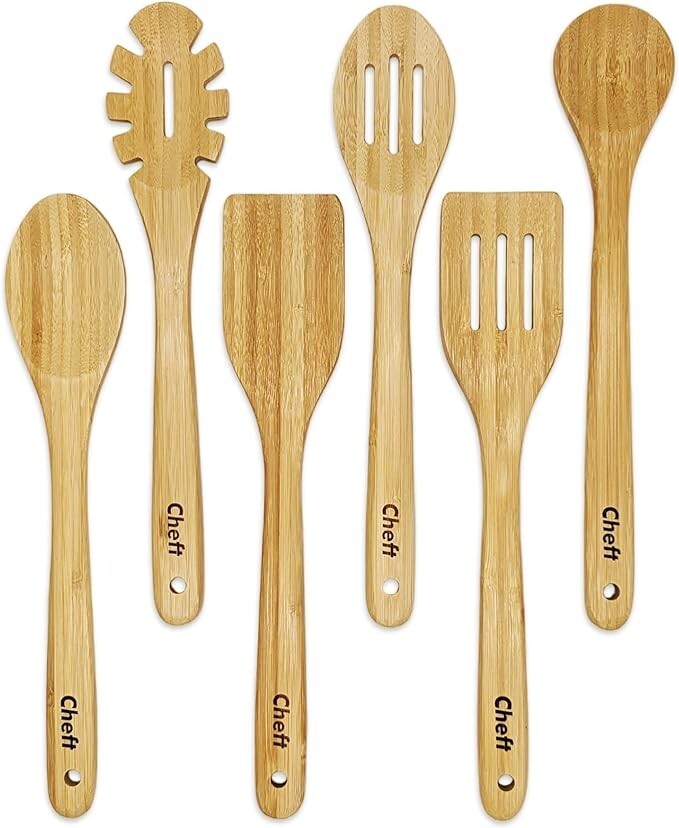 Heavy Duty Bamboo Utensil Set for Cooking, Premium Slotted Spoons for Kitchen
