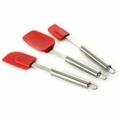 Norpro 3pc Silicone / Stainless Steel Bowl Scraper Spoonula Spatula Set – Red