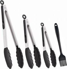Kitchen Tongs for Cooking, Set of 4 with Oil Brush 7″ 9″ 12″, Heat Resistant …