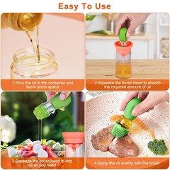 2 In 1 Cooking Oil Dispenser Bottle BBQ Glass Olive with Silicone Brush Dropper