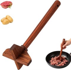 Wooden Ground Beef Masher,Duty Meat Chopper for Ground Beef,Natural Wood