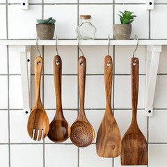 Wood Kitchen Utensils Set, 5 PCs Natural Acacia Wooden Spoons For Cooking for…