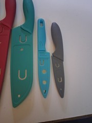 Lot Of Kitchen Kinfes 8 With Plastic Sheaths Used Made In China