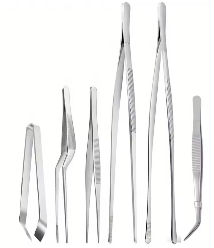 6pcs Stainless Steel Kitchen Tweezers Set Professional Cooking Tools – NEW