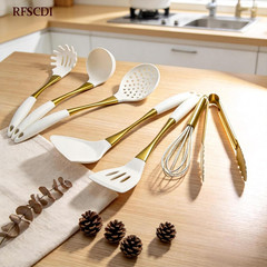 Elegant White Gold Silicone Cooking Utensils Set – Non-Toxic, Dishwasher Safe Ki