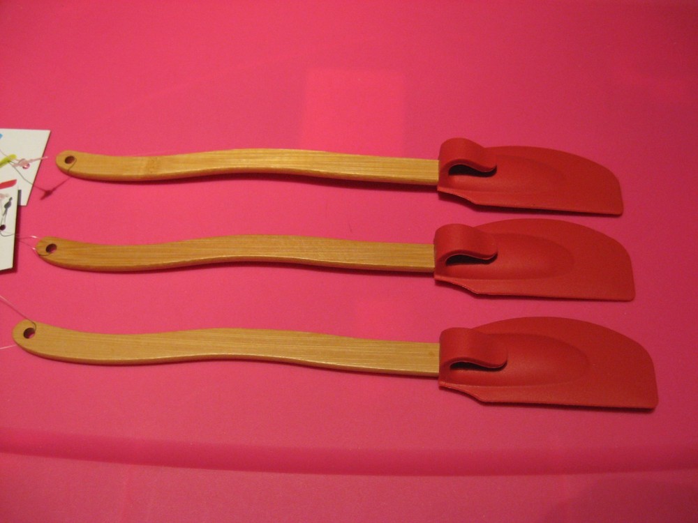 3 Red Silicone Spatula With Bowl Side Drip Clip / 8″ Ergonmic Handle Pot Stirer